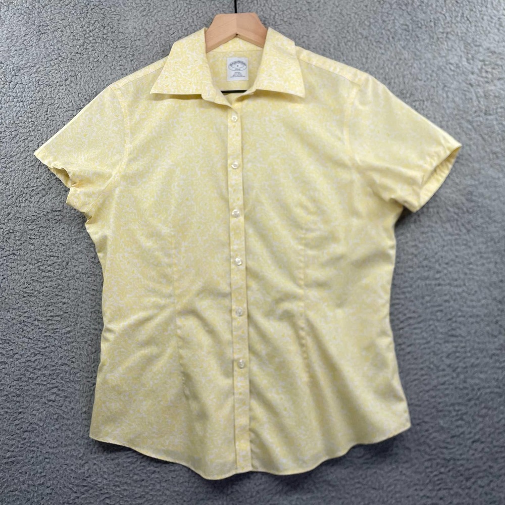 BROOKS BROTHERS 346 Womens Fitted Non-Iron Button Shirt 8 Yellow Floral Cotton